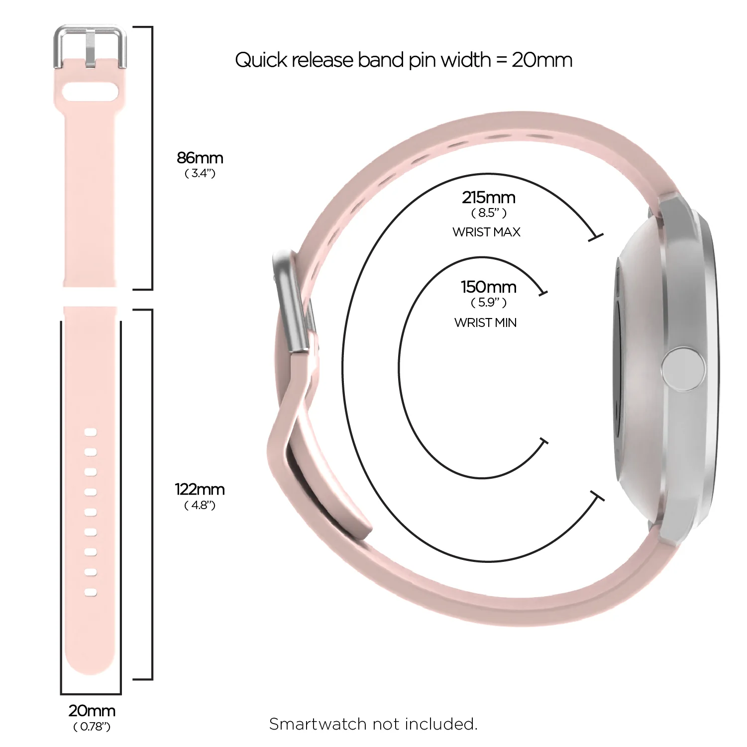 iTouch Air 3 40mm/Sport 3/Sport 4 Extra Interchangeable Strap: Blush Silicone - Image 6