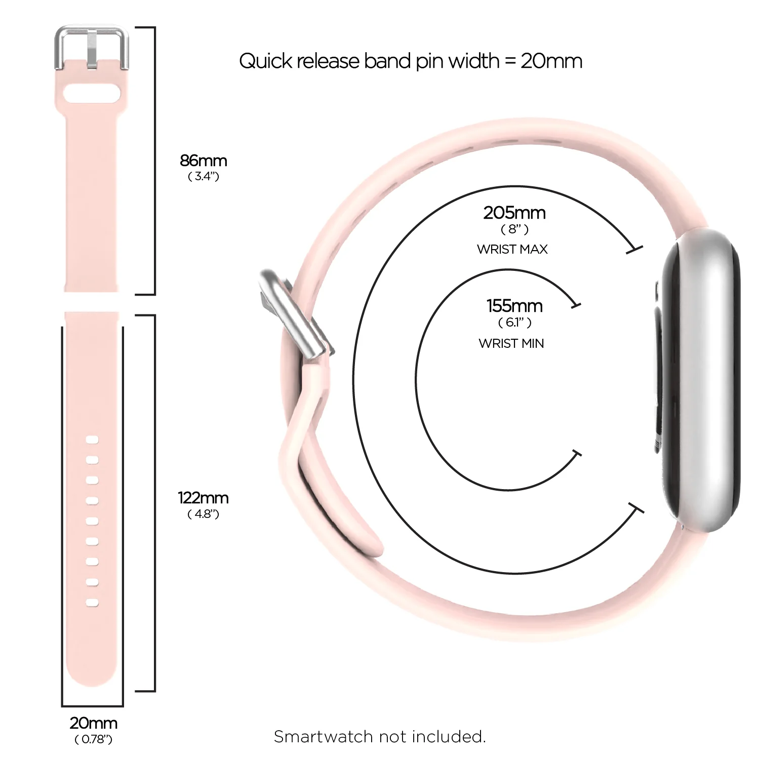iTouch Air 3 40mm/Sport 3/Sport 4 Extra Interchangeable Strap: Narrow Blush Silicone - Image 6
