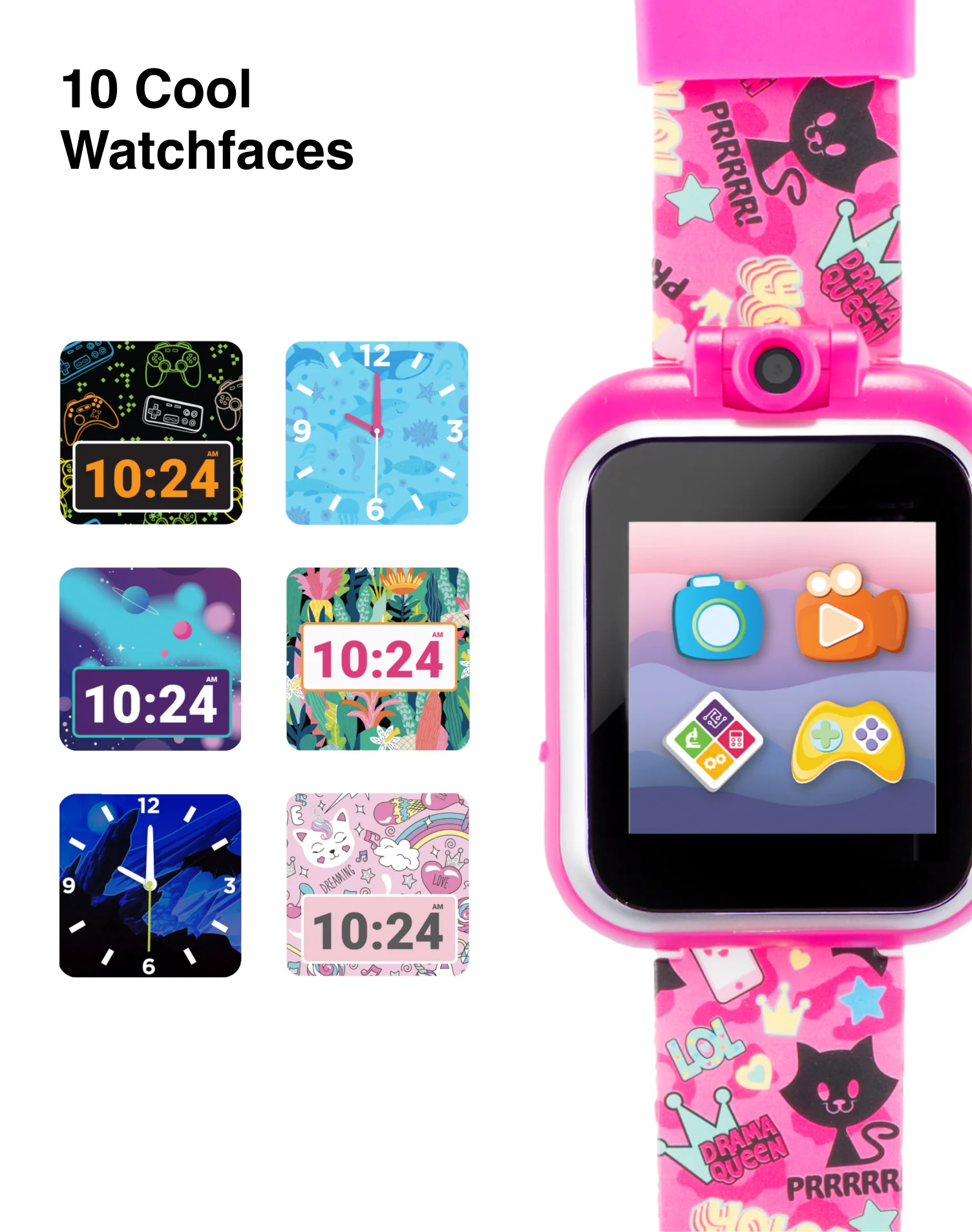 PlayZoom 2 Kids Smartwatch: Fuchsia Kitty Cats Print - Image 4