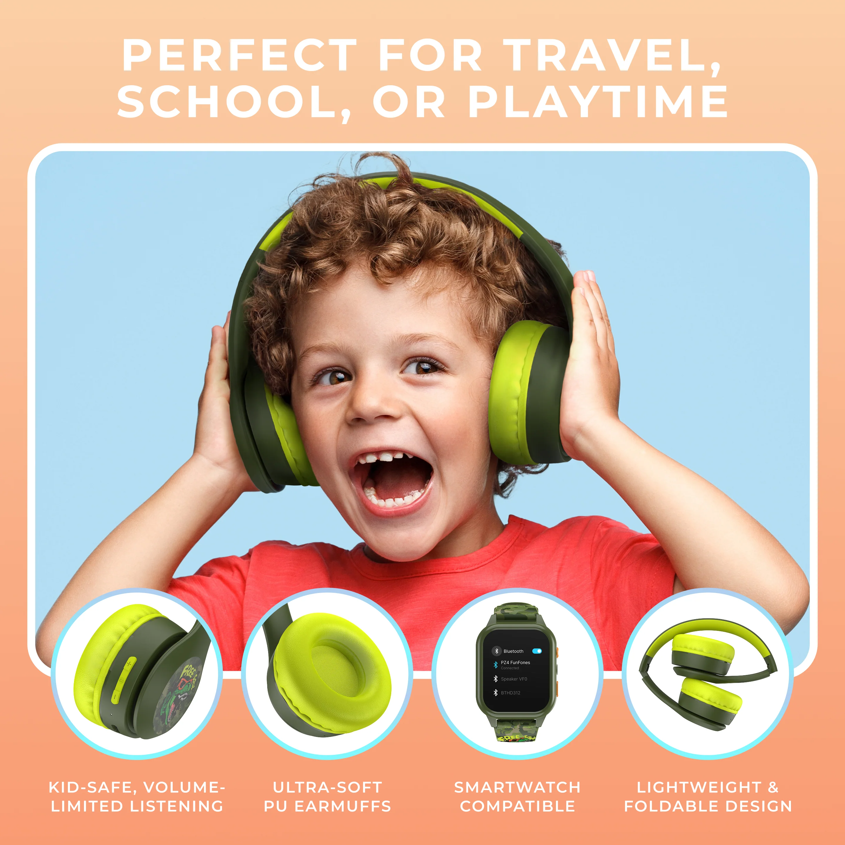 Playzoom 4 Go Kids Smartwatch and Bluetooth Headphone Bundle in Green Dinosaur - Image 6