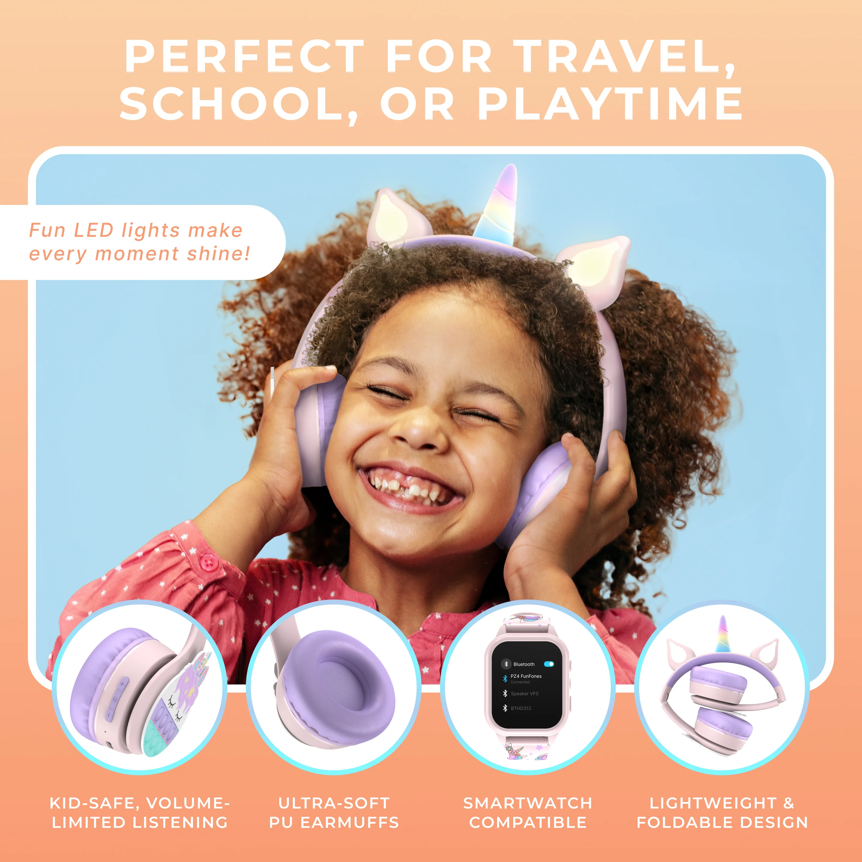 Playzoom 4 Go Kids Smartwatch and Bluetooth Headphone Bundle in Pink/Purple Unicorn - Image 6
