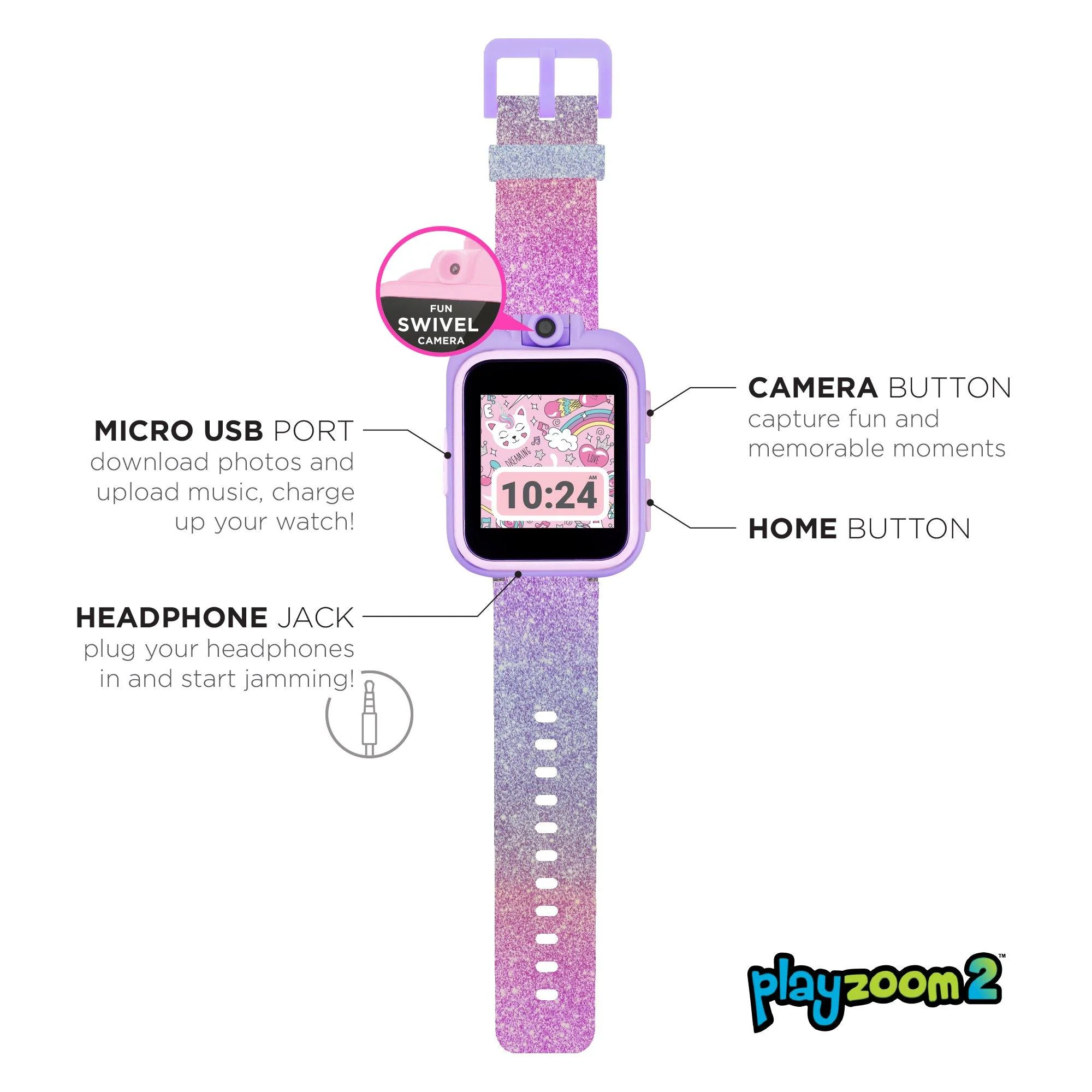 PlayZoom 2 Kids Smartwatch: Pink/Purple Glitter - Image 3